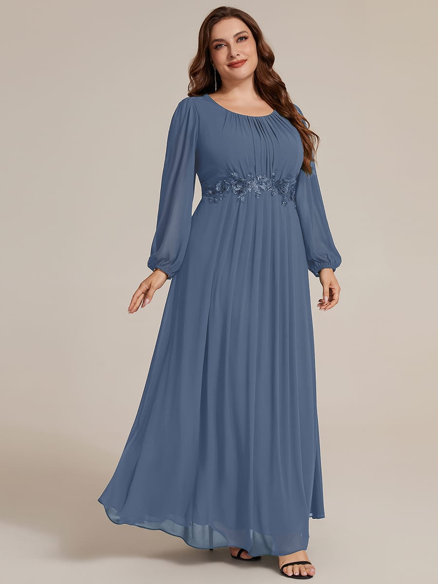 Chiffon Puff Sleeve A-line Dress #color_Dusty Blue