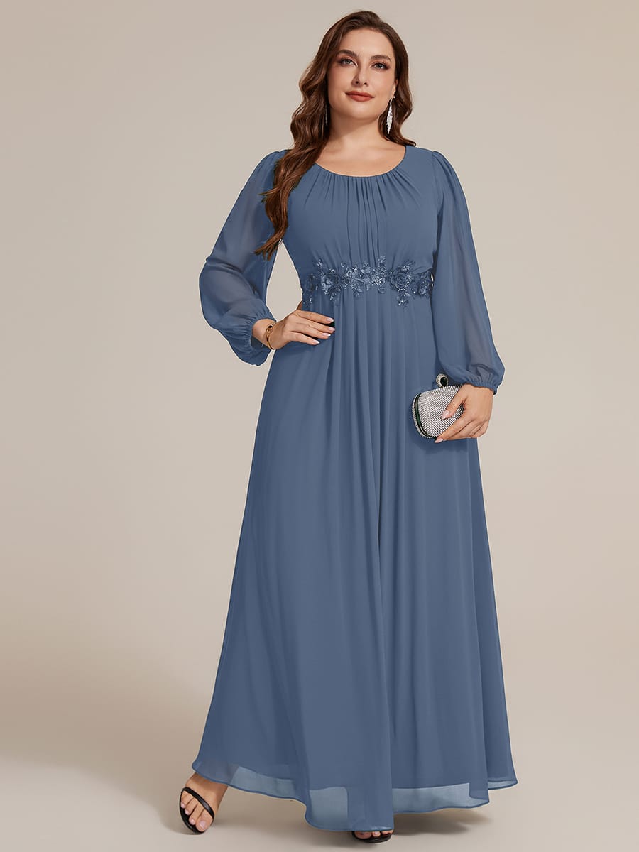 Chiffon Puff Sleeve A-line Dress #color_Dusty Blue