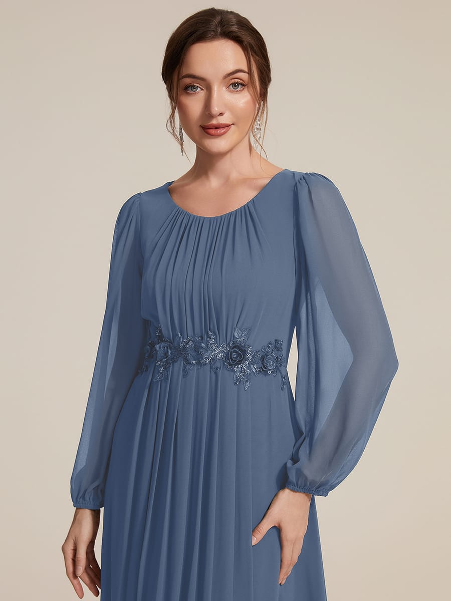 Chiffon Puff Sleeve A-line Dress #color_Dusty Blue