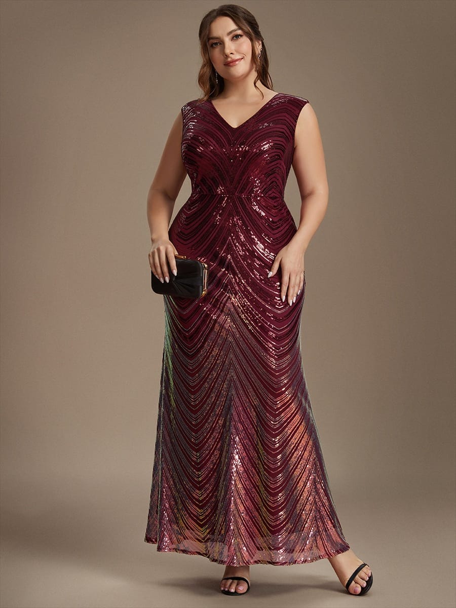Sequin Cap Sleeve Mermaid Dress #color_Burgundy