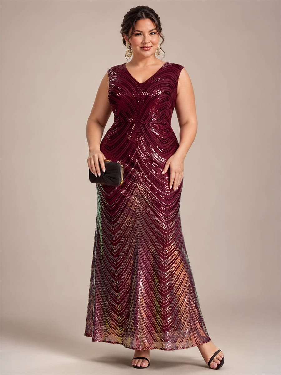 Sequin Cap Sleeve Mermaid Dress #color_Burgundy