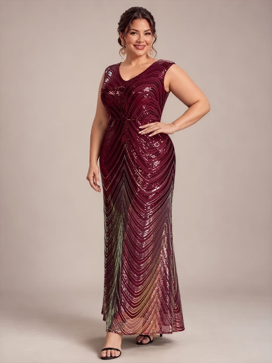 Sequin Cap Sleeve Mermaid Dress #color_Burgundy