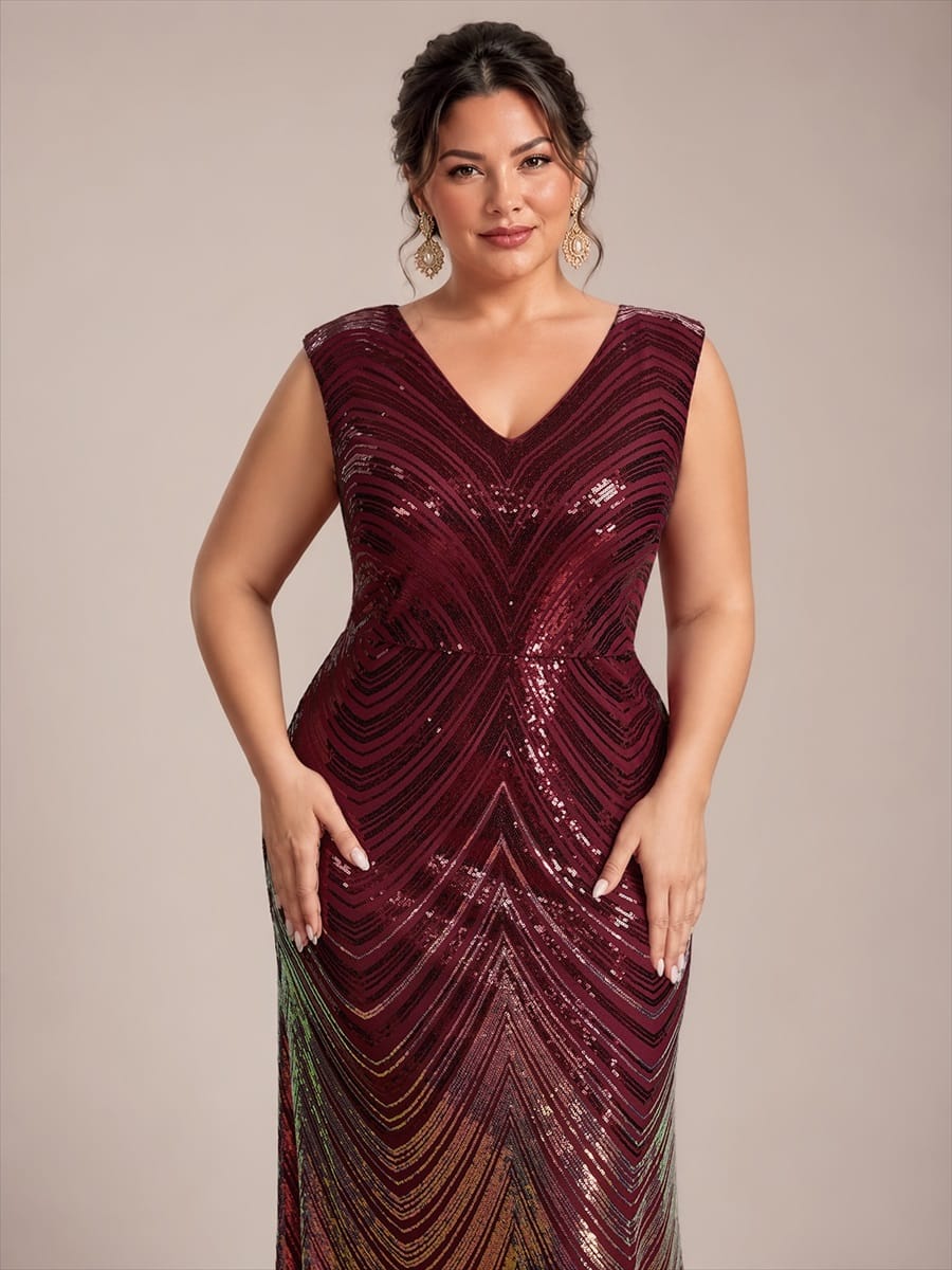 Sequin Cap Sleeve Mermaid Dress #color_Burgundy