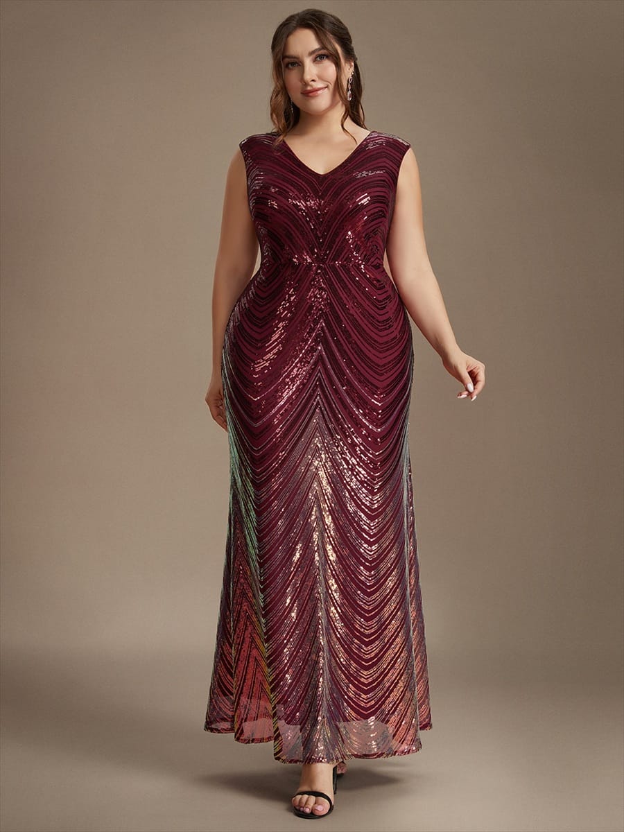 Sequin Cap Sleeve Mermaid Dress #color_Burgundy