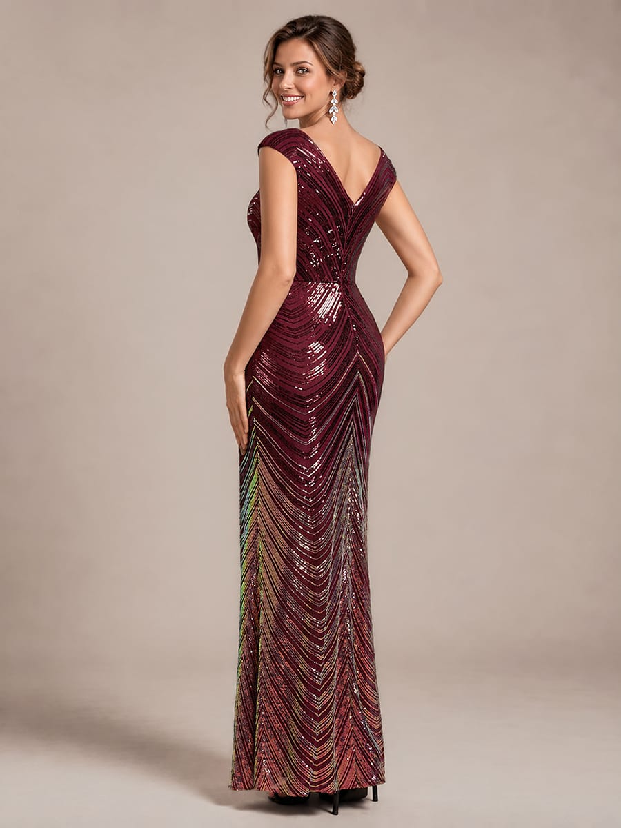 Sequin Cap Sleeve Mermaid Dress #color_Burgundy