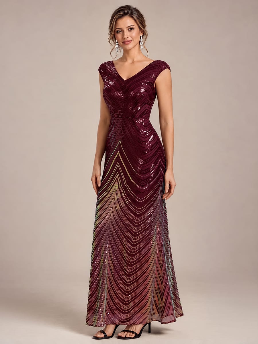 Sequin Cap Sleeve Mermaid Dress #color_Burgundy