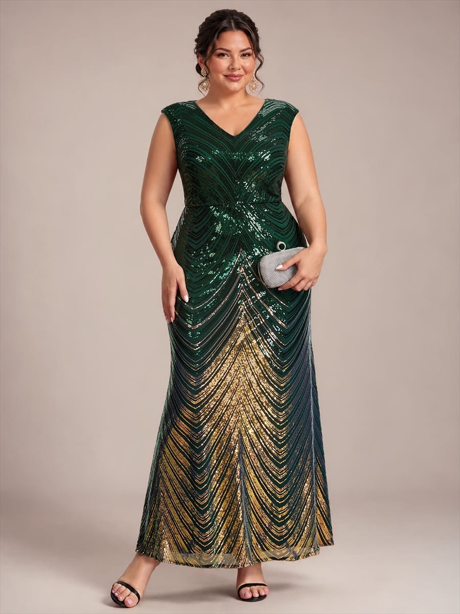 Sequin Cap Sleeve Mermaid Dress #color_Dark Green