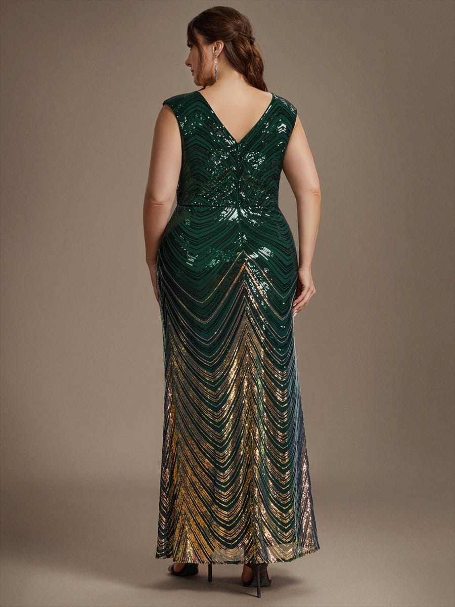 Sequin Cap Sleeve Mermaid Dress #color_Dark Green