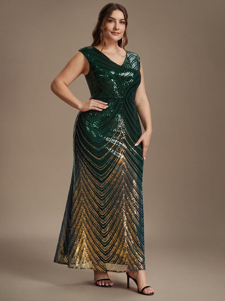 Sequin Cap Sleeve Mermaid Dress #color_Dark Green