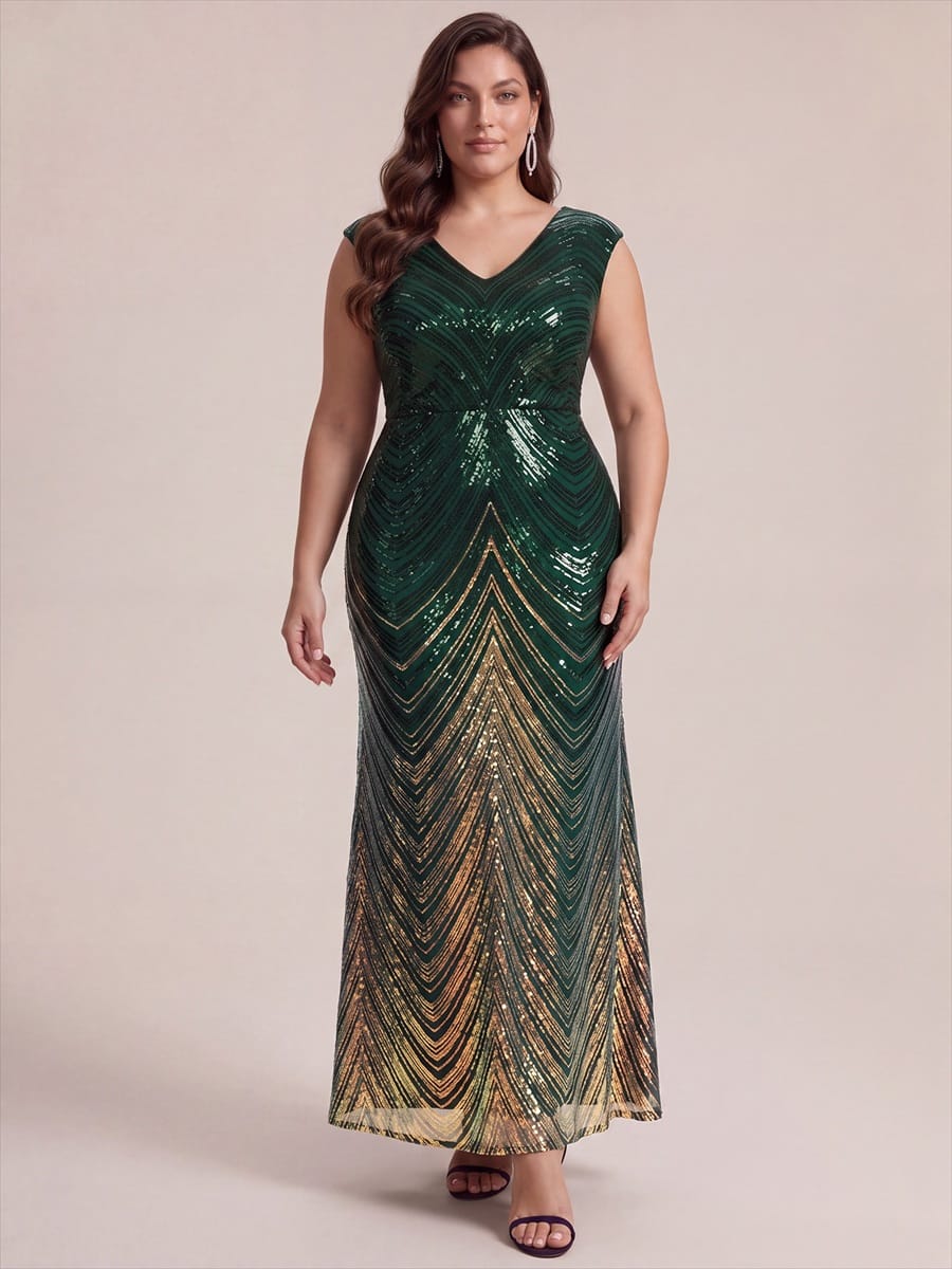 Sequin Cap Sleeve Mermaid Dress #color_Dark Green