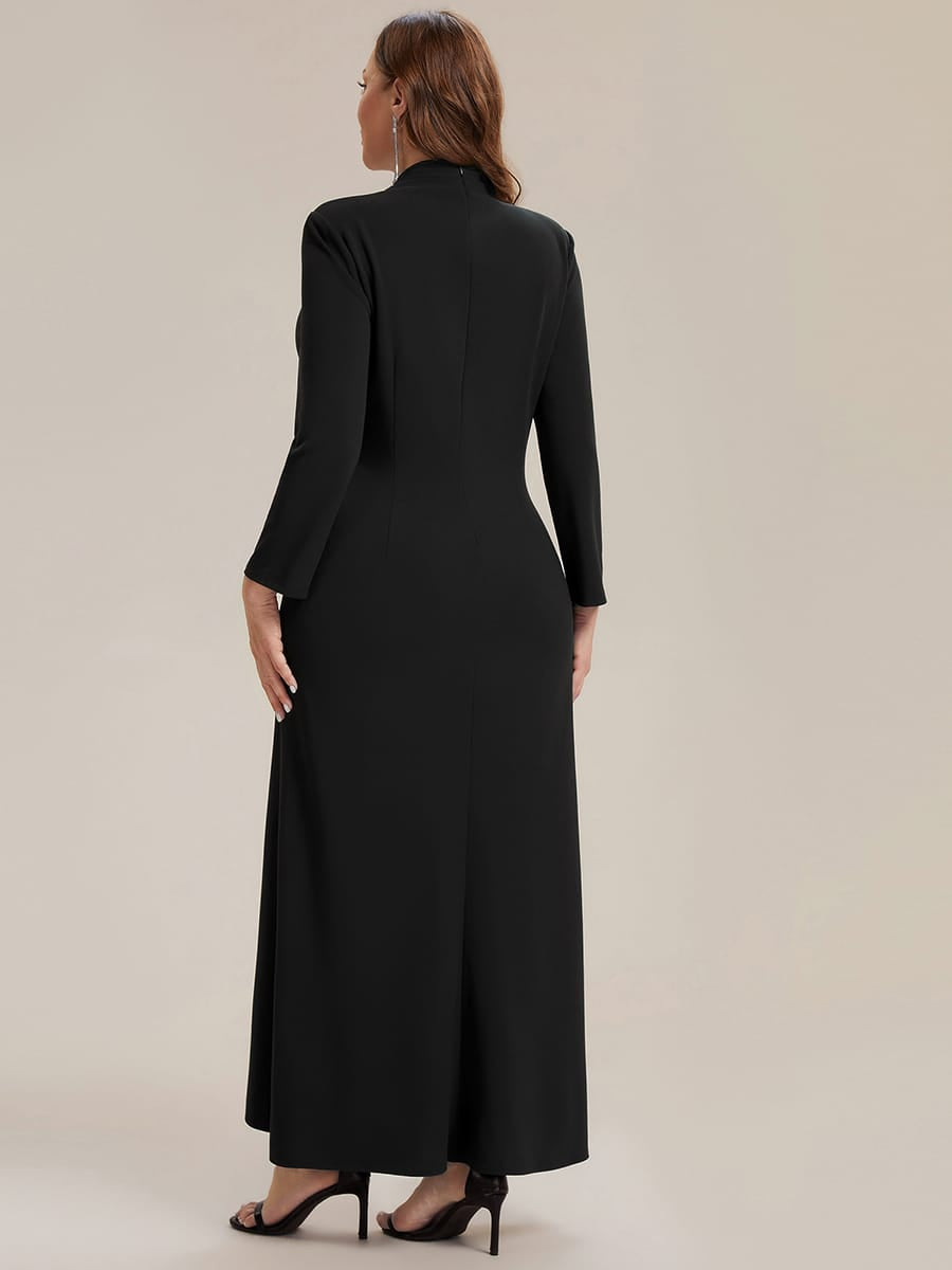 Ruffled Crepe Fitted Sleeve Dress #color_Black