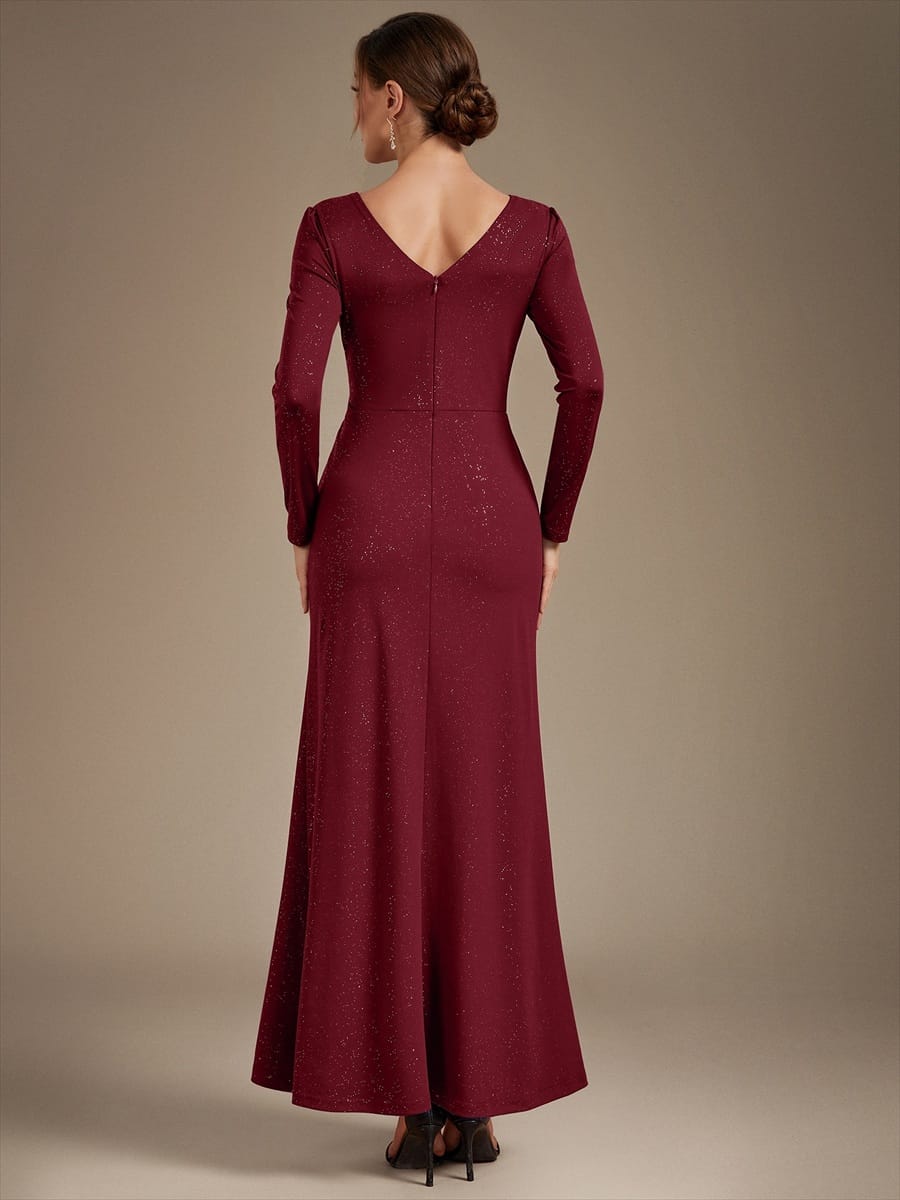 Sequin Knit Fitted Sleeve Dress #color_Burgundy
