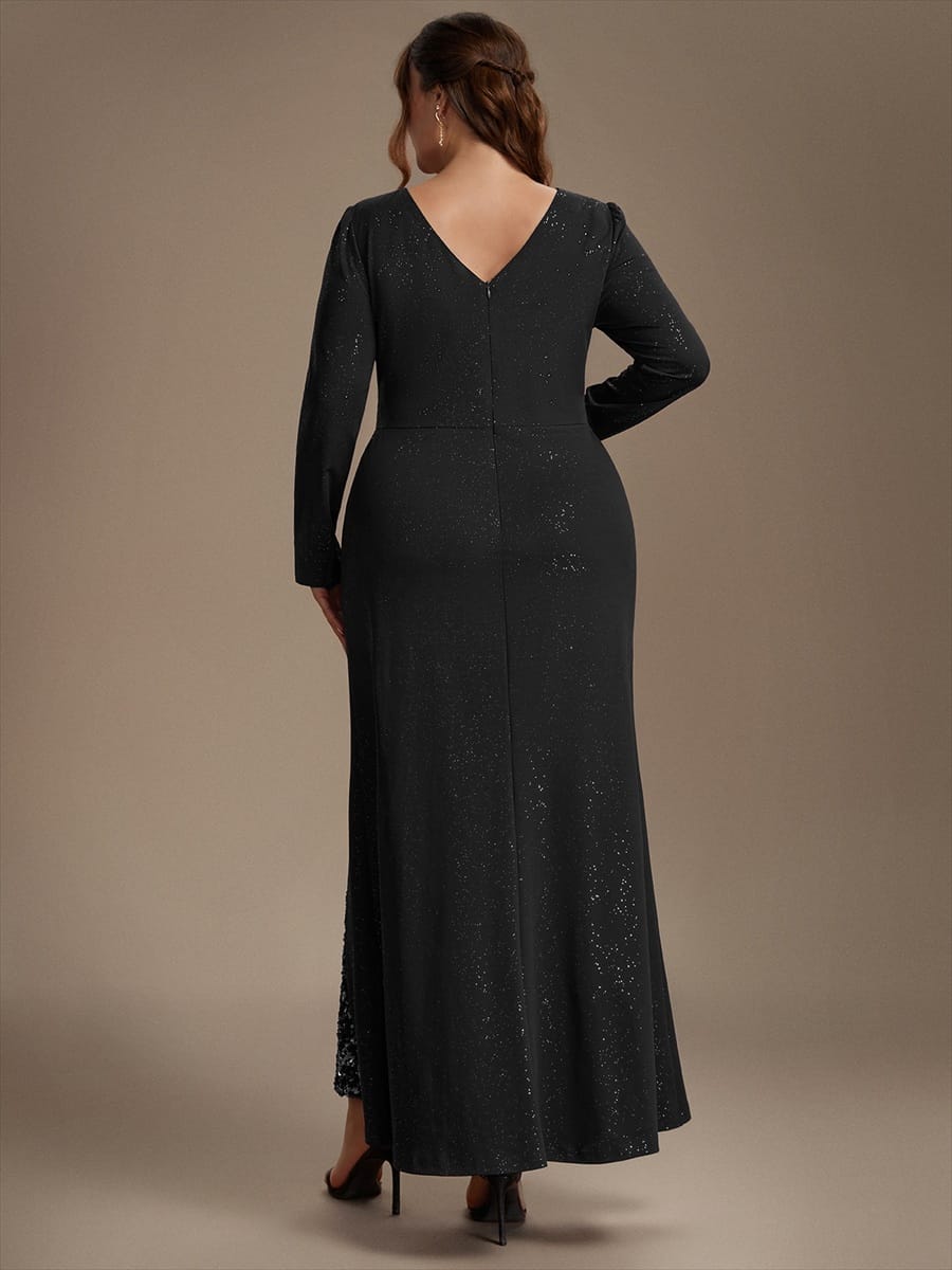 Sequin Knit Fitted Sleeve Dress #color_Black