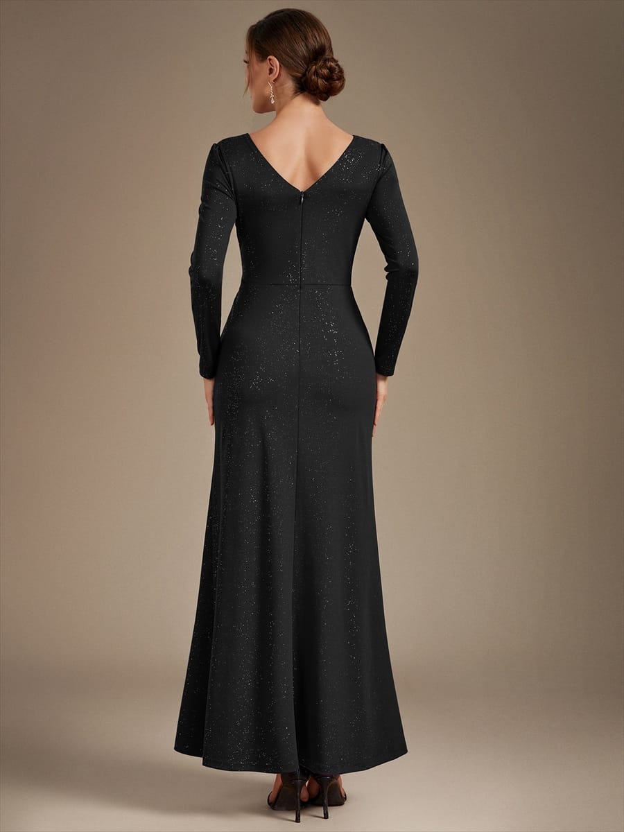 Sequin Knit Fitted Sleeve Dress #color_Black