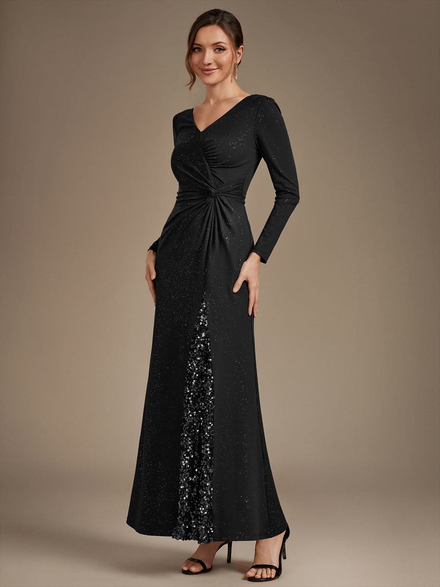 Sequin Knit Fitted Sleeve Dress #color_Black