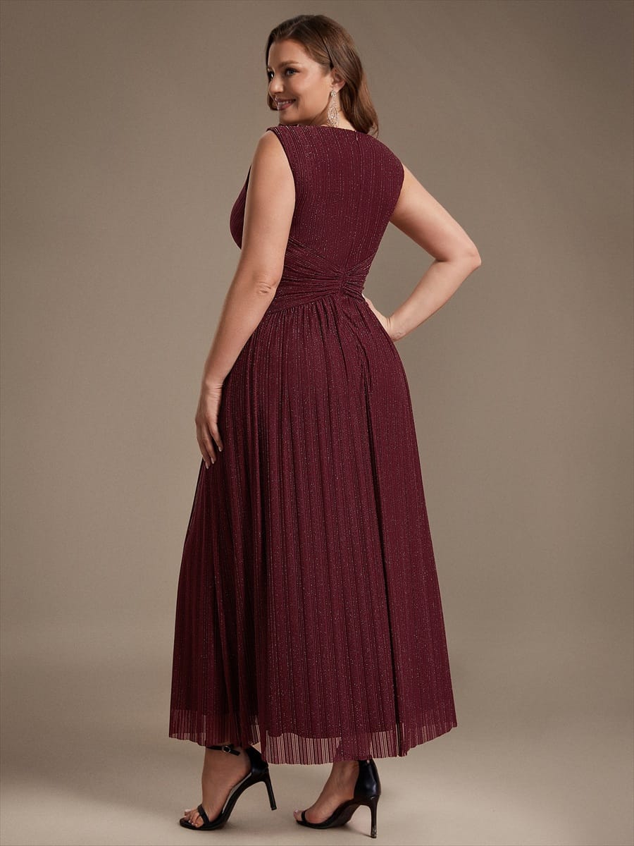 Tulle Sleeveless A-line Dress #color_Burgundy