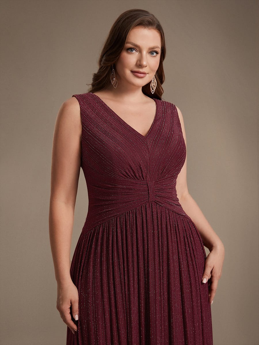 Tulle Sleeveless A-line Dress #color_Burgundy
