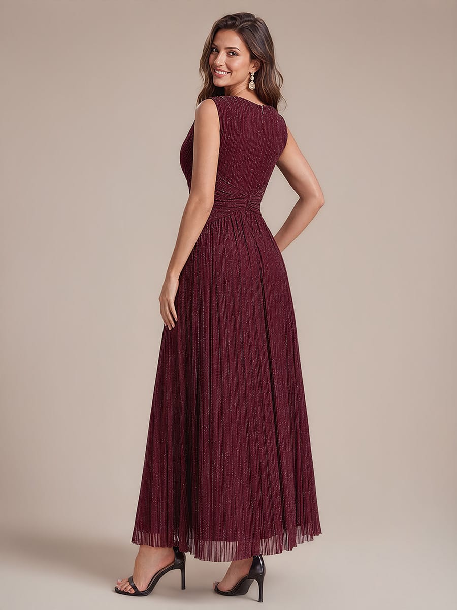 Tulle Sleeveless A-line Dress #color_Burgundy