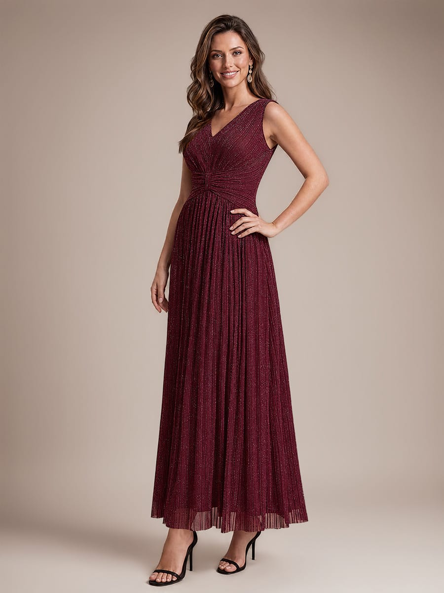 Tulle Sleeveless A-line Dress #color_Burgundy