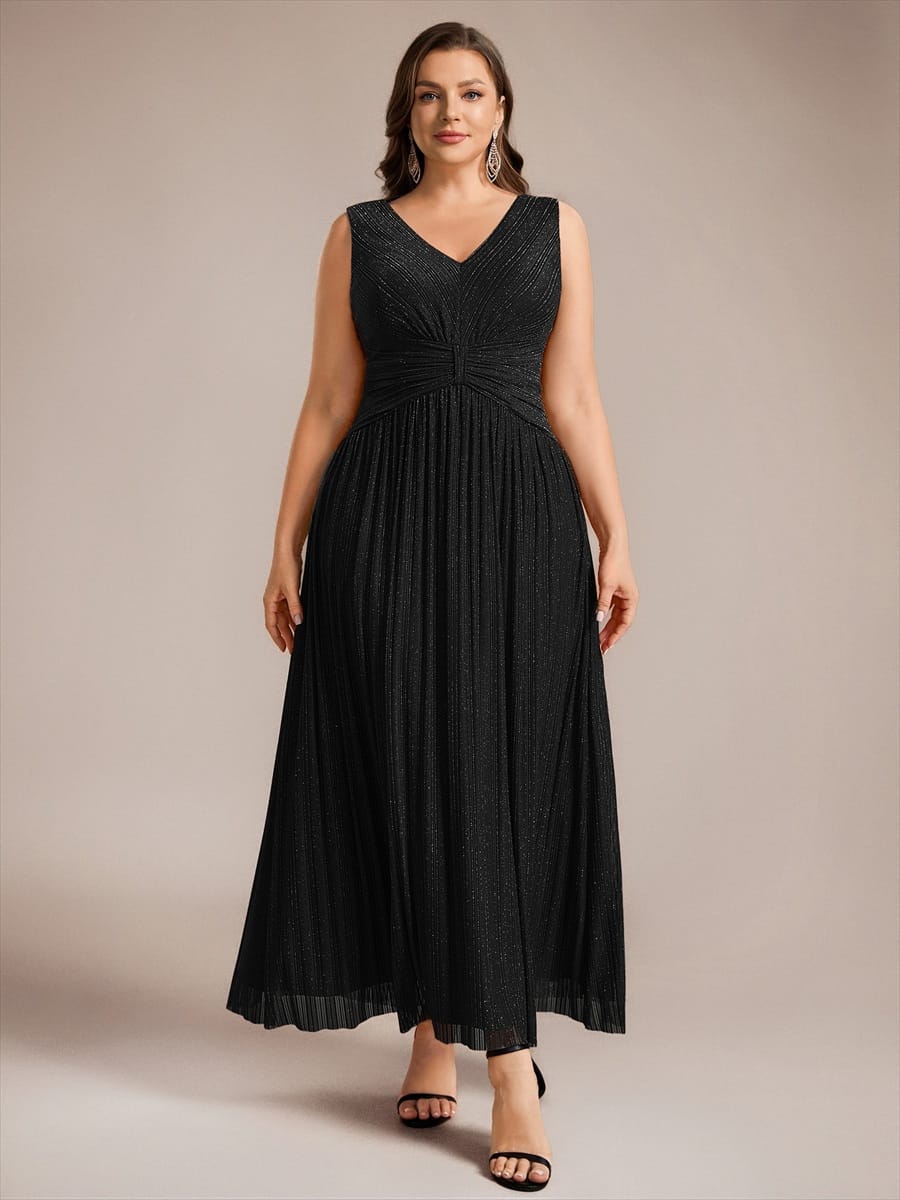 Tulle Sleeveless A-line Dress #color_Black