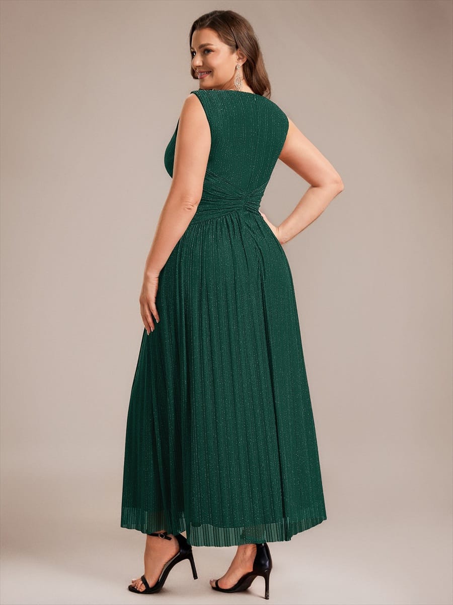 Tulle Sleeveless A-line Dress #color_Dark Green