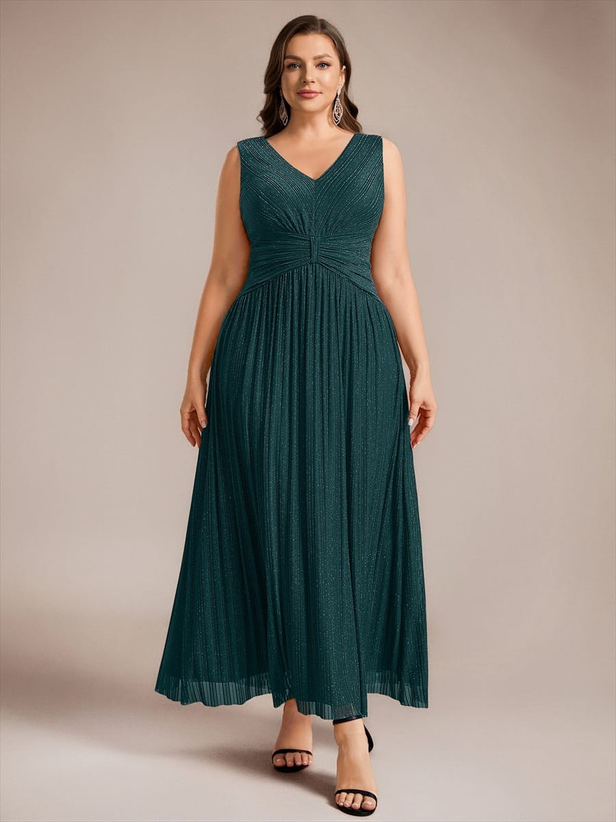 Tulle Sleeveless A-line Dress #color_Teal