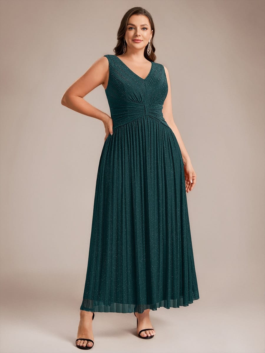 Tulle Sleeveless A-line Dress #color_Teal