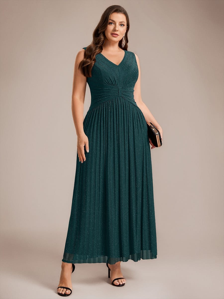 Tulle Sleeveless A-line Dress #color_Teal