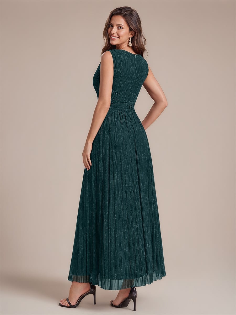 Tulle Sleeveless A-line Dress #color_Teal