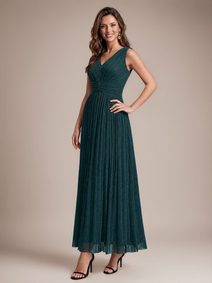Tulle Sleeveless A-line Dress #color_Teal