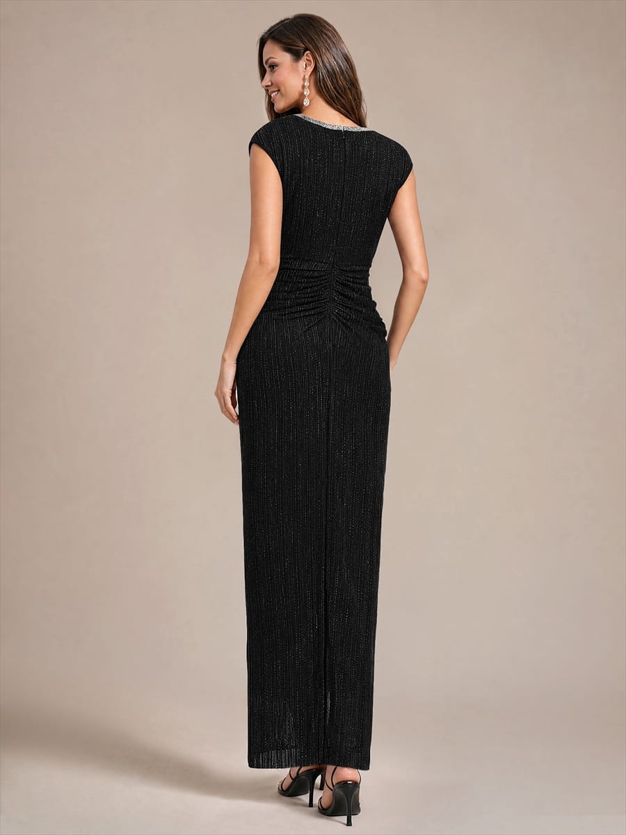 Tulle Cap Sleeve Bodycon Dress #color_Black