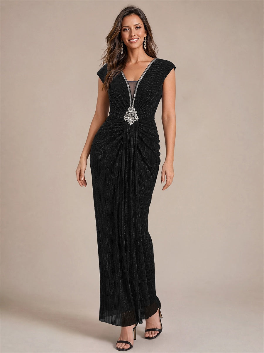 Tulle Cap Sleeve Bodycon Dress #color_Black