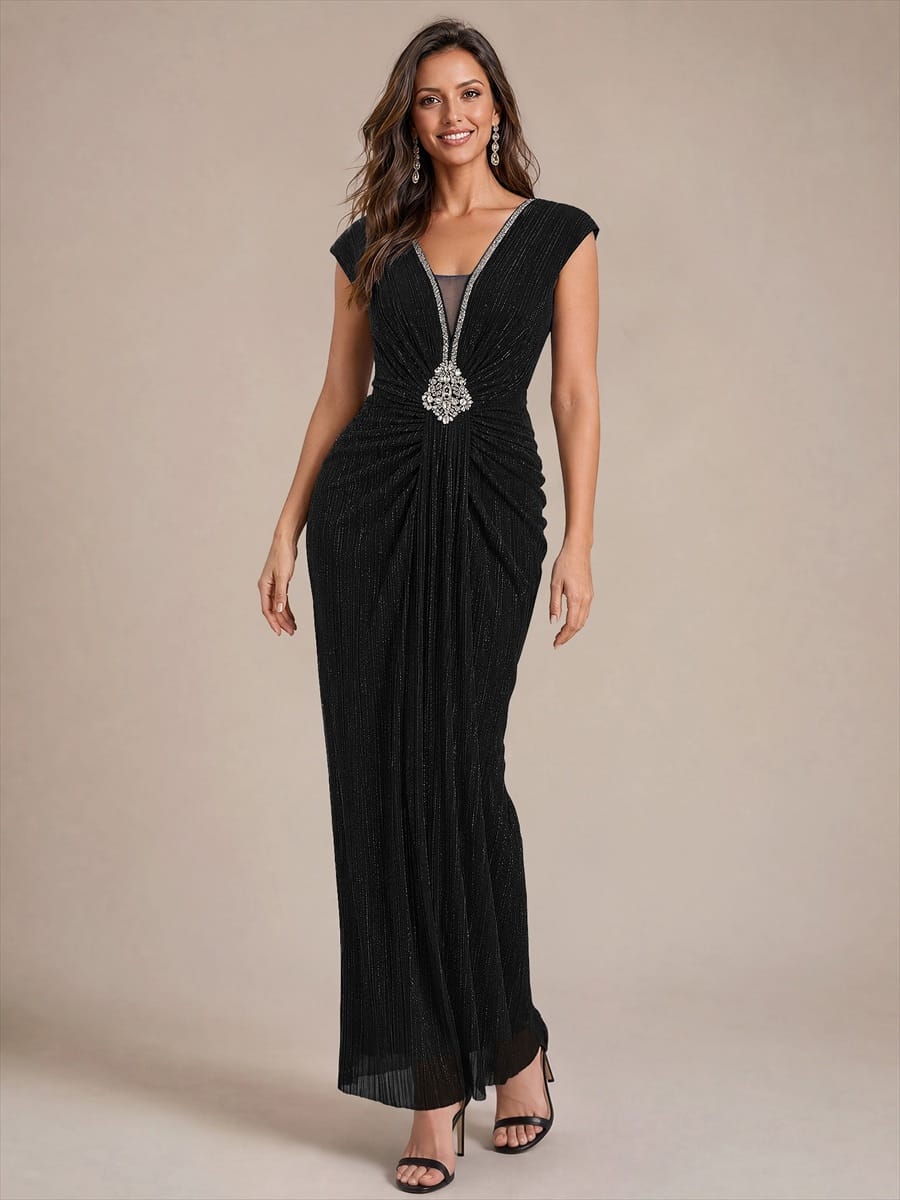 Tulle Cap Sleeve Bodycon Dress #color_Black