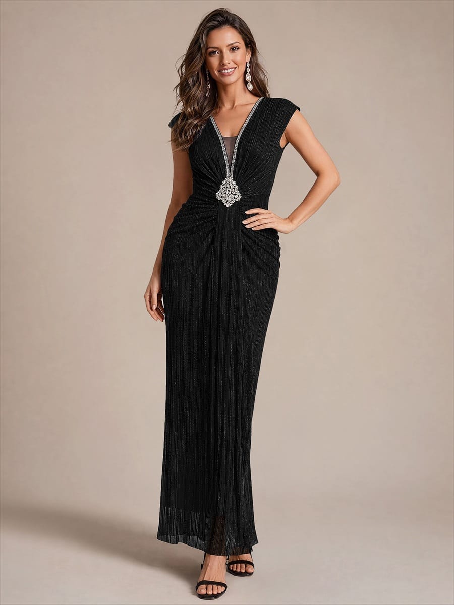 Tulle Cap Sleeve Bodycon Dress #color_Black
