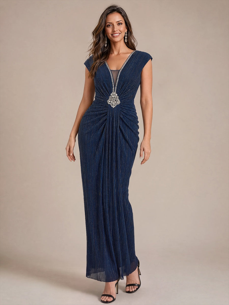 Tulle Cap Sleeve Bodycon Dress #color_Navy Blue