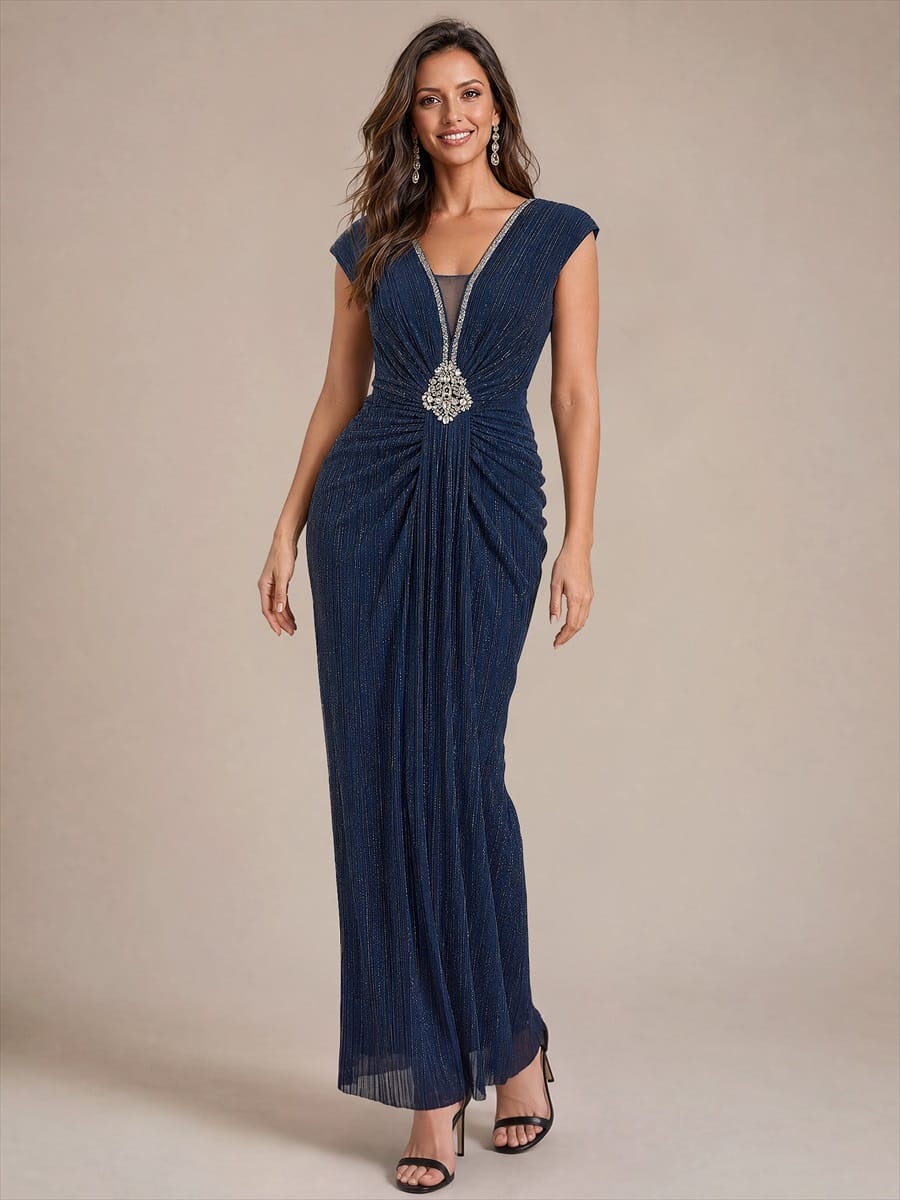 Tulle Cap Sleeve Bodycon Dress #color_Navy Blue