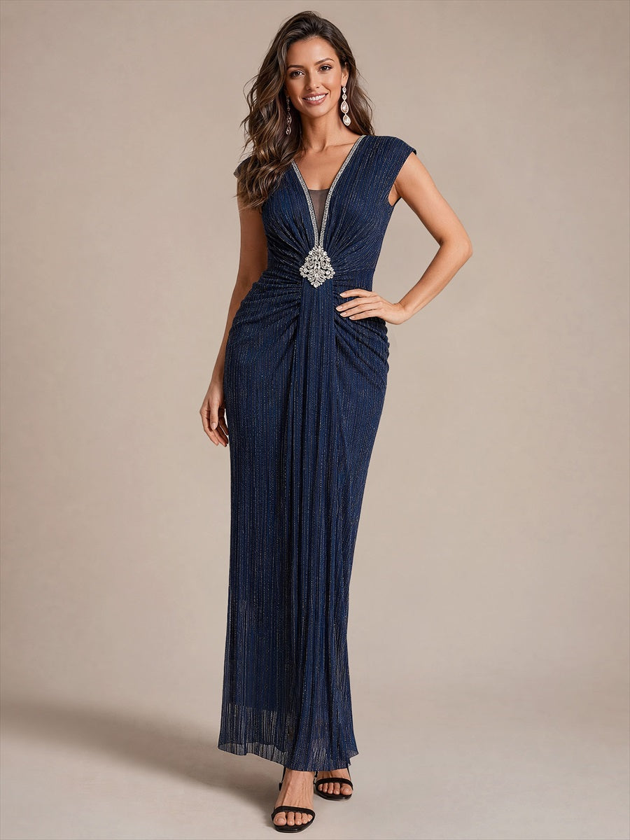 Tulle Cap Sleeve Bodycon Dress #color_Navy Blue