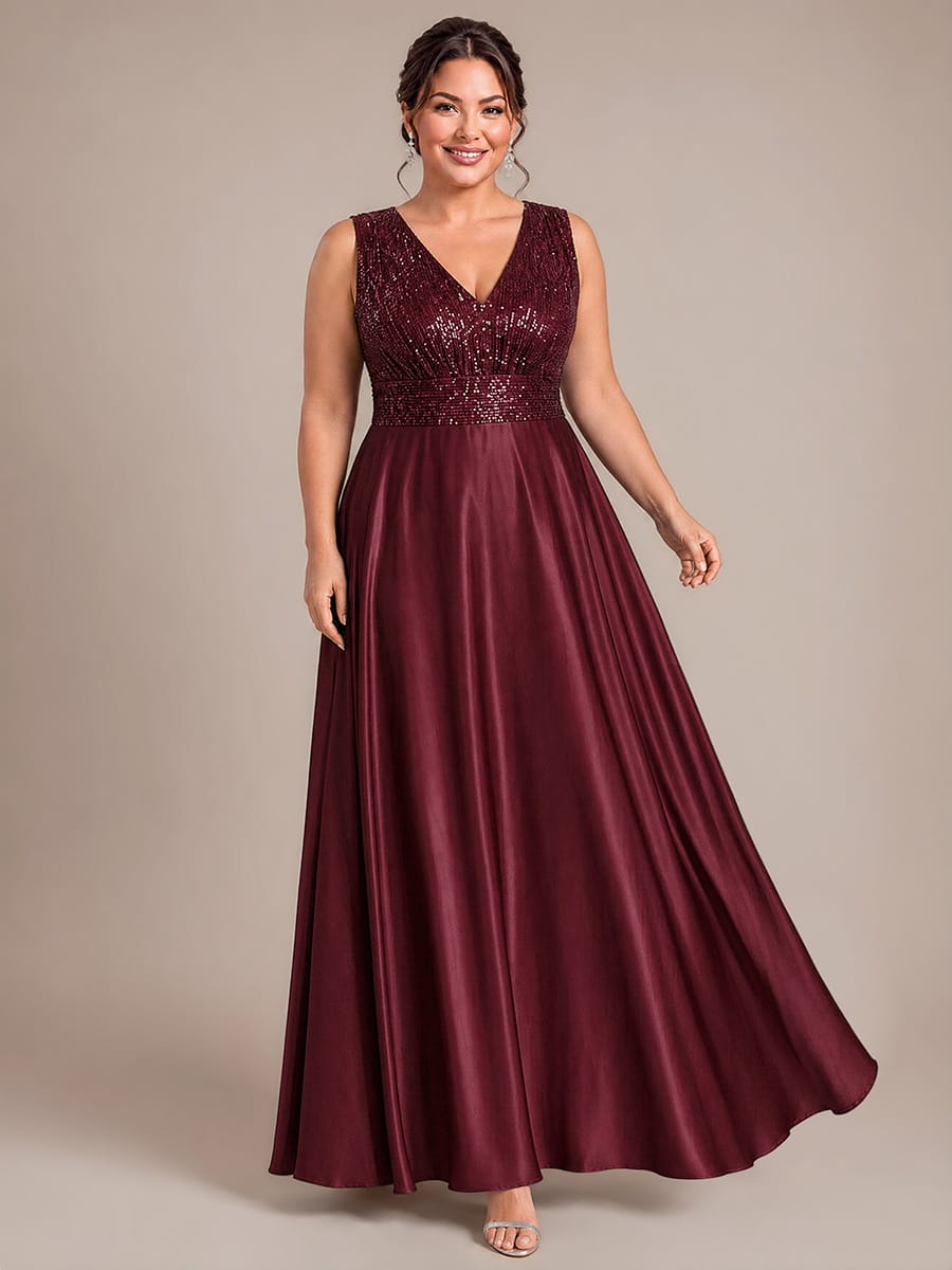 Satin Sleeveless A-line Dress #color_Burgundy