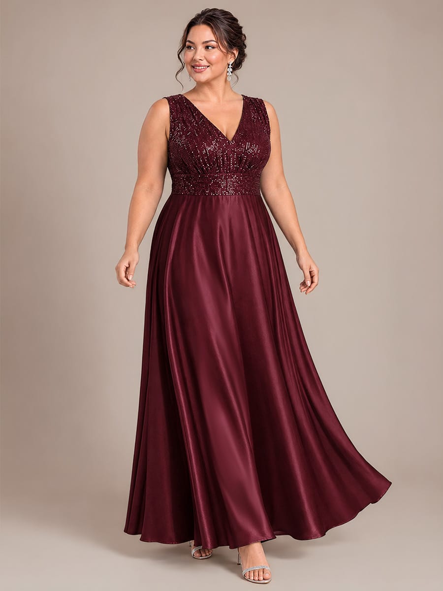 Satin Sleeveless A-line Dress #color_Burgundy