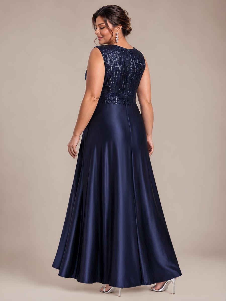 Satin Sleeveless A-line Dress #color_Navy Blue