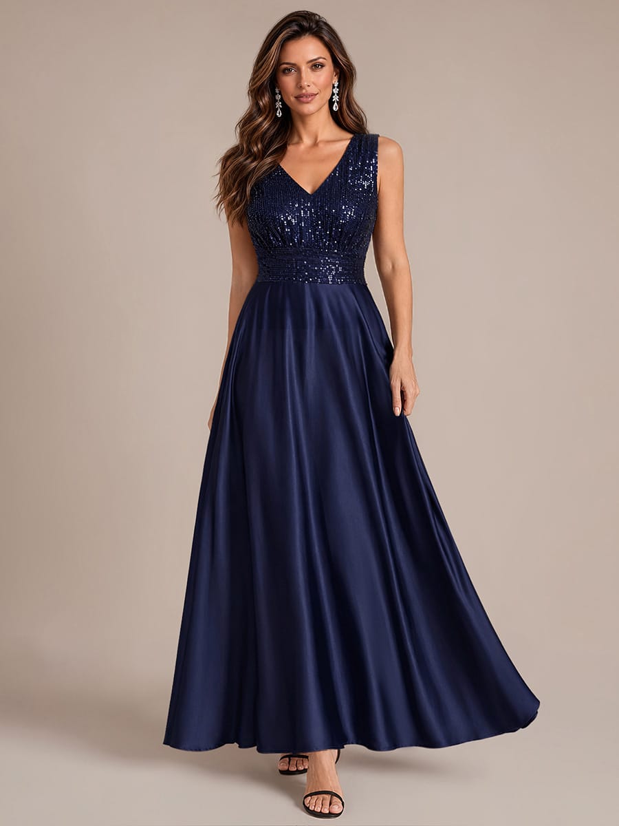 Satin Sleeveless A-line Dress #color_Navy Blue
