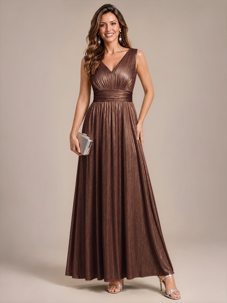 Knit Sleeveless Full Skirt Dress #color_Chocolate Brown