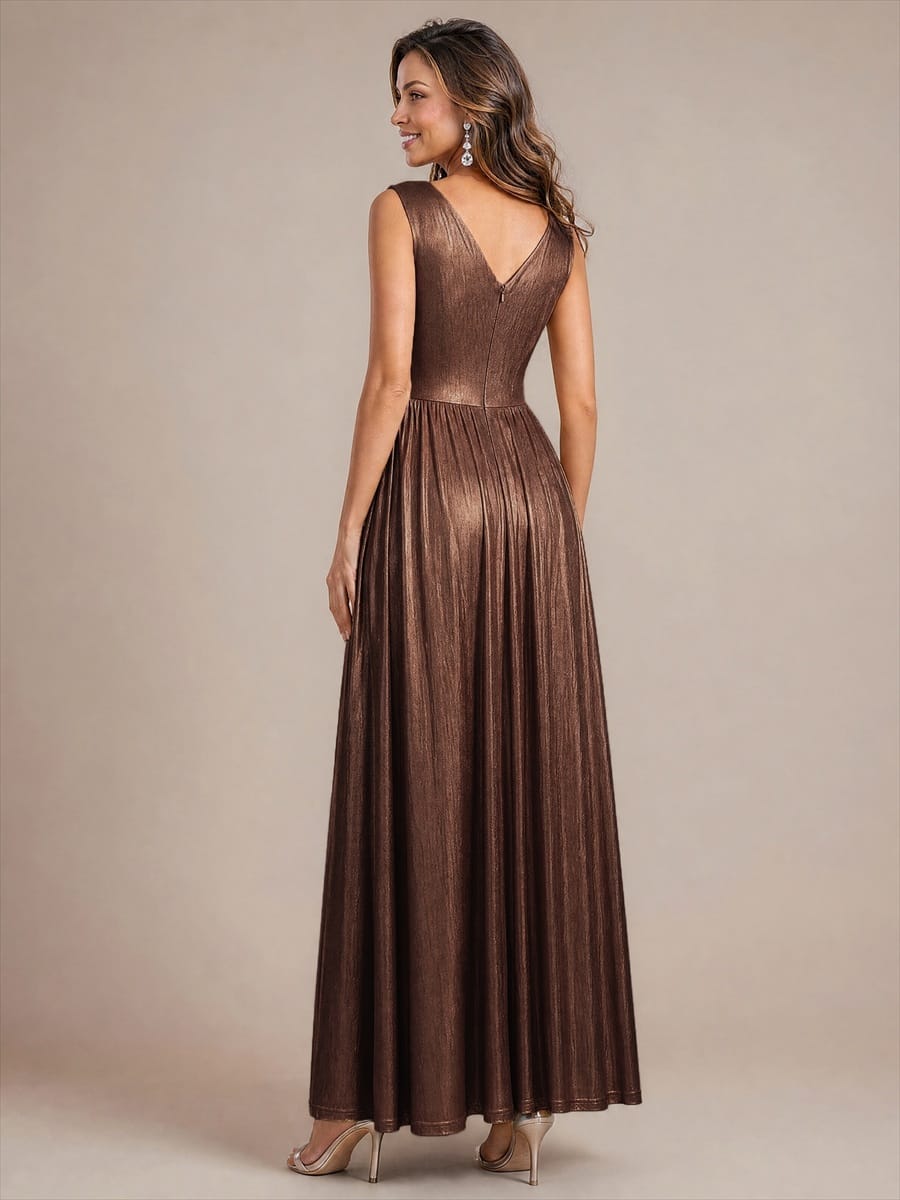 Knit Sleeveless Full Skirt Dress #color_Chocolate Brown