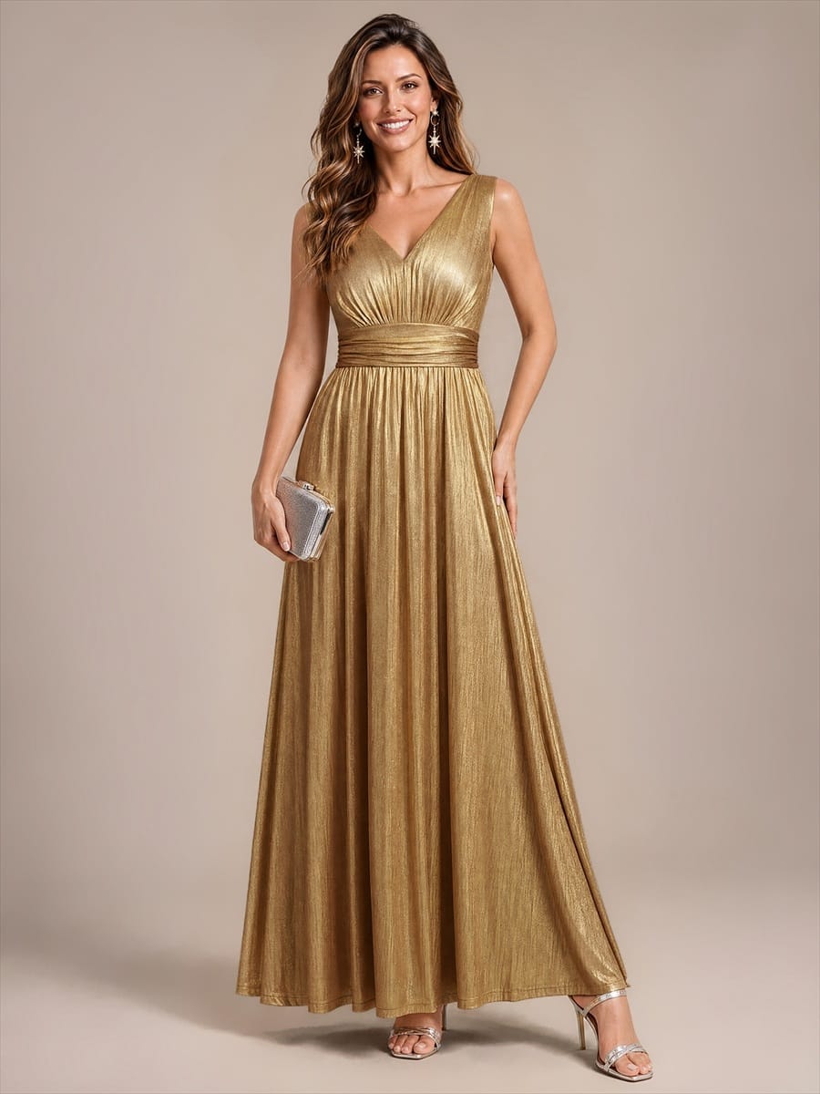 Knit Sleeveless Full Skirt Dress #color_Gold