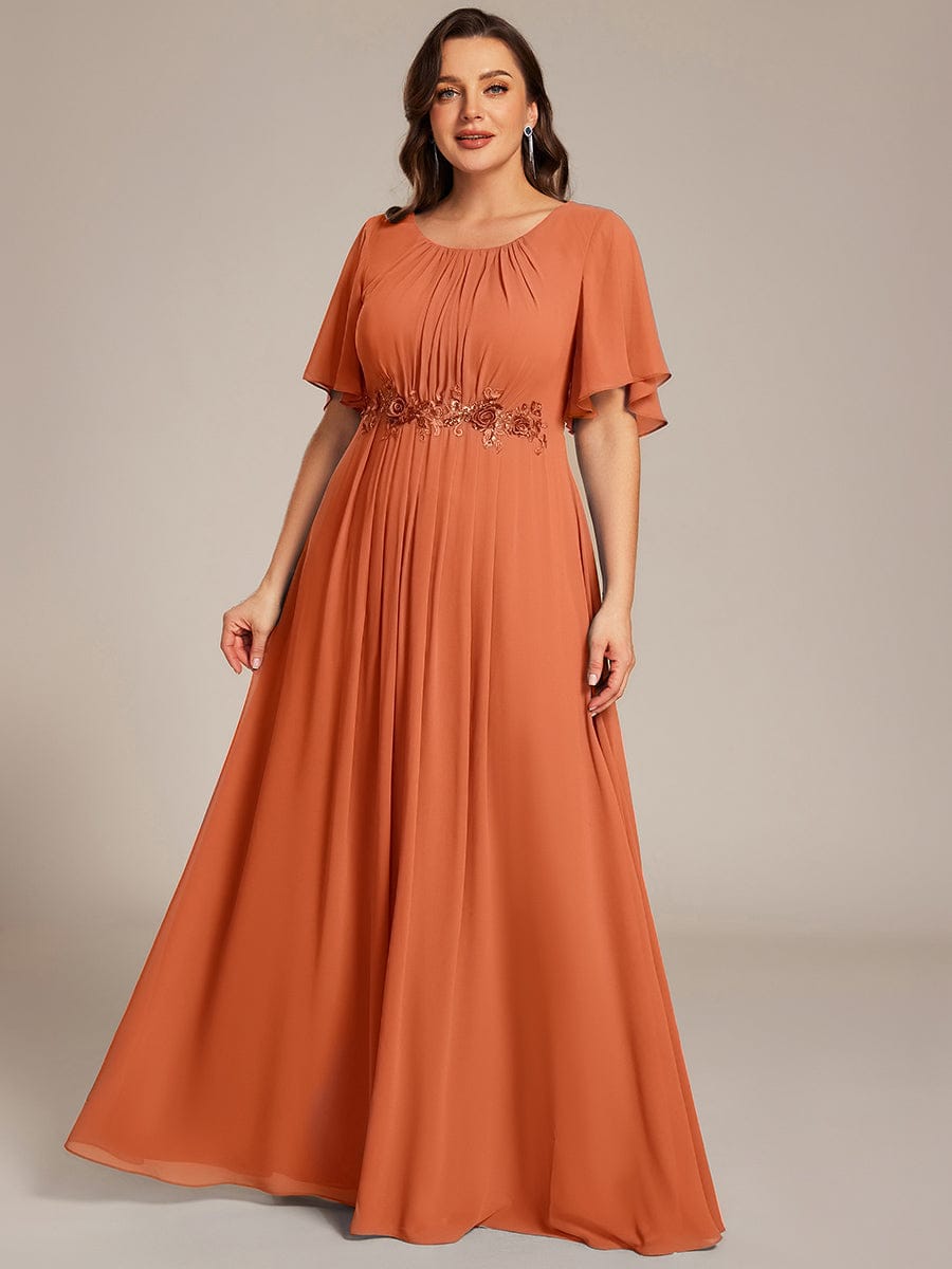 Pleated Short Sleeve Ruffled Maxi Evening Dress #color_Brandied Melon