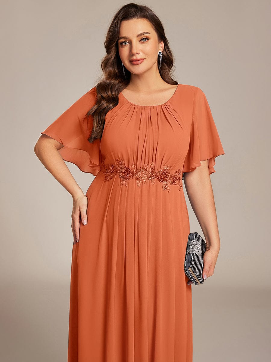 Pleated Short Sleeve Ruffled Maxi Evening Dress #color_Brandied Melon
