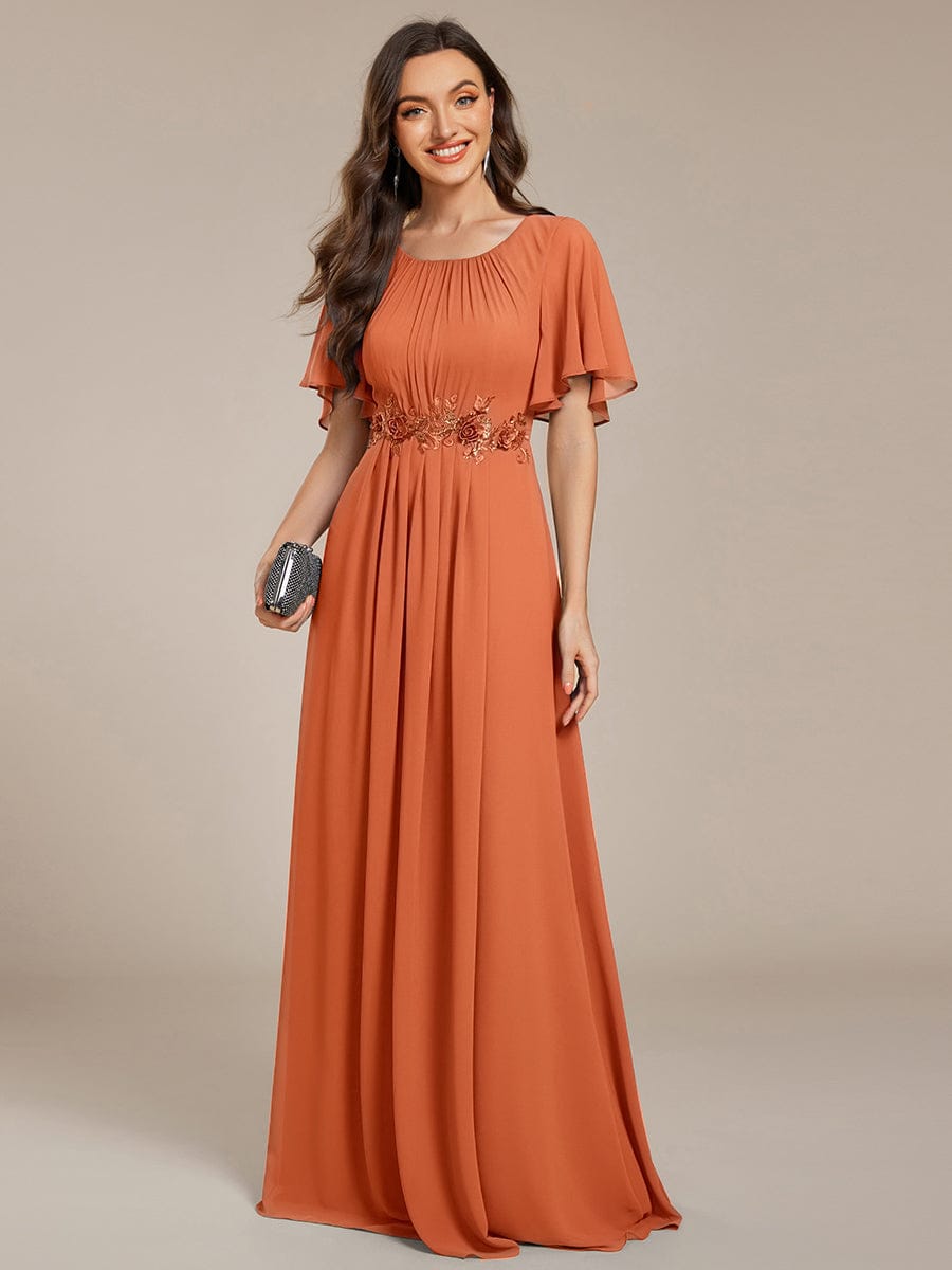 Pleated Short Sleeve Ruffled Maxi Evening Dress #color_Brandied Melon