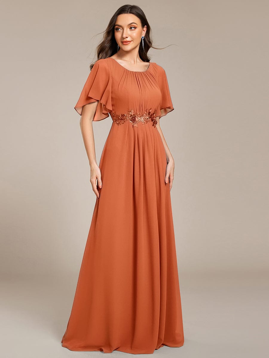 Pleated Short Sleeve Ruffled Maxi Evening Dress #color_Brandied Melon