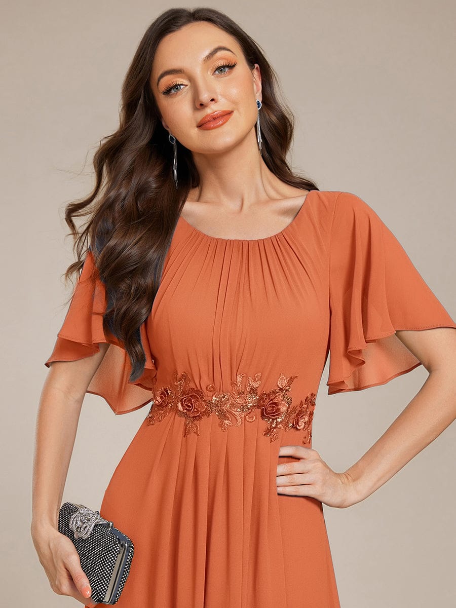 Pleated Short Sleeve Ruffled Maxi Evening Dress #color_Brandied Melon