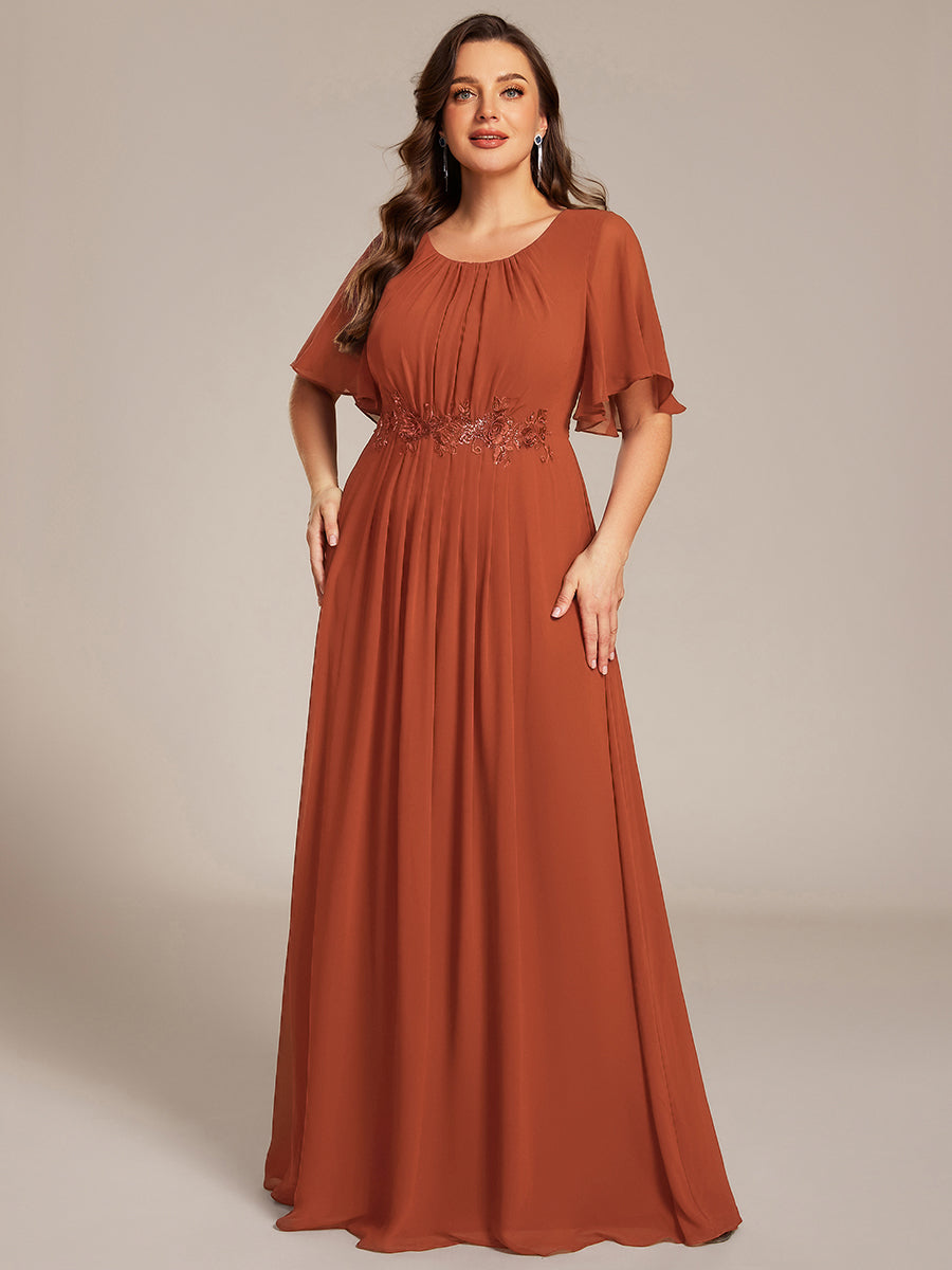 Pleated Short Sleeve Ruffled Maxi Evening Dress #color_Burnt Orange
